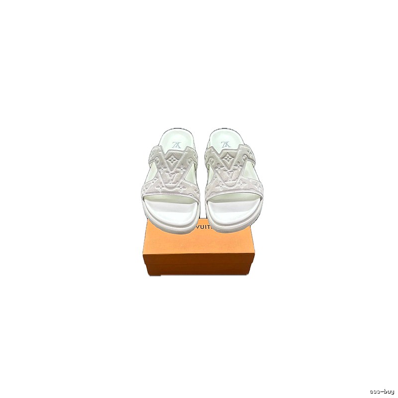 Louis Vuitton Classic Monogram Light Luxury Style White Slide Sandals