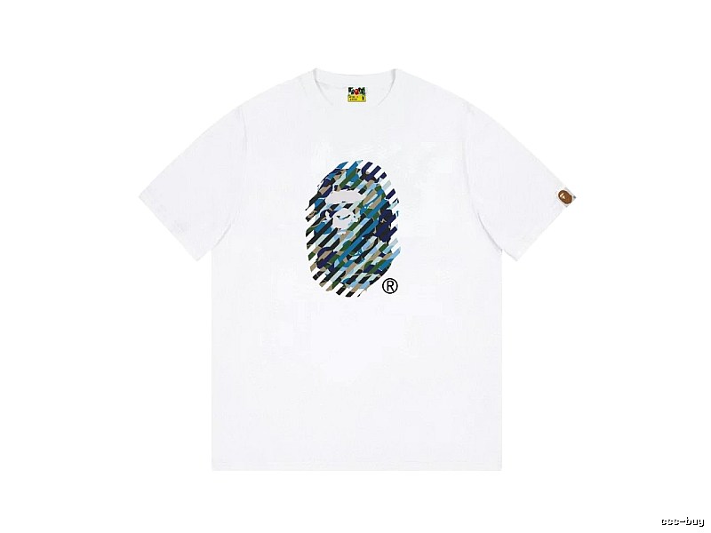 A Bape camouflage-style white T-shirt