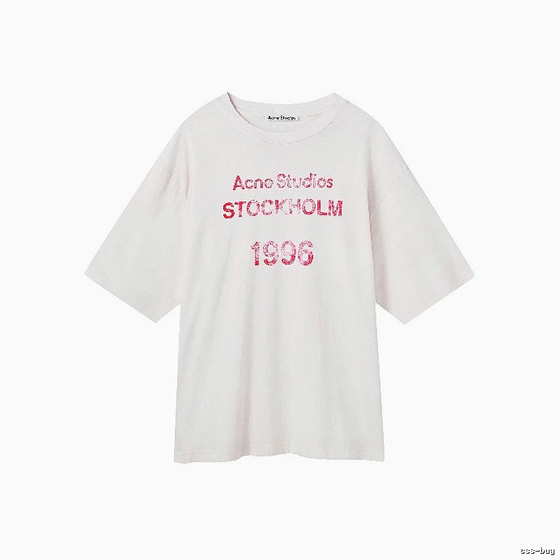 Acne Studios 2090-80 White Pink Lettering Style Ac908046 Stockholm Logo T-Shirt Resort Wear