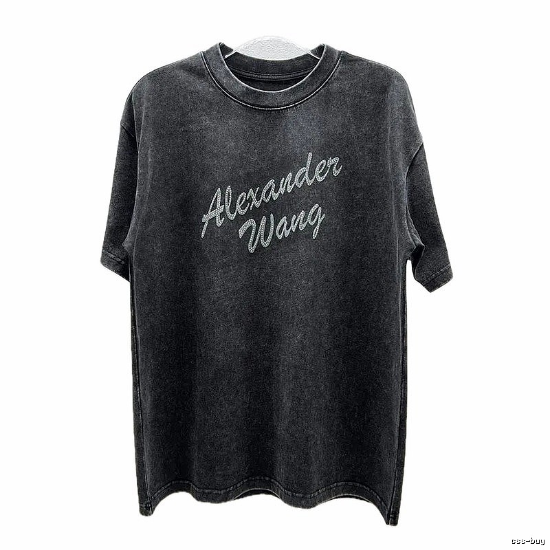 Alexander Wang Distressed Charcoal Gray Rhinestone-embellished Short Sleeve T-Shirt