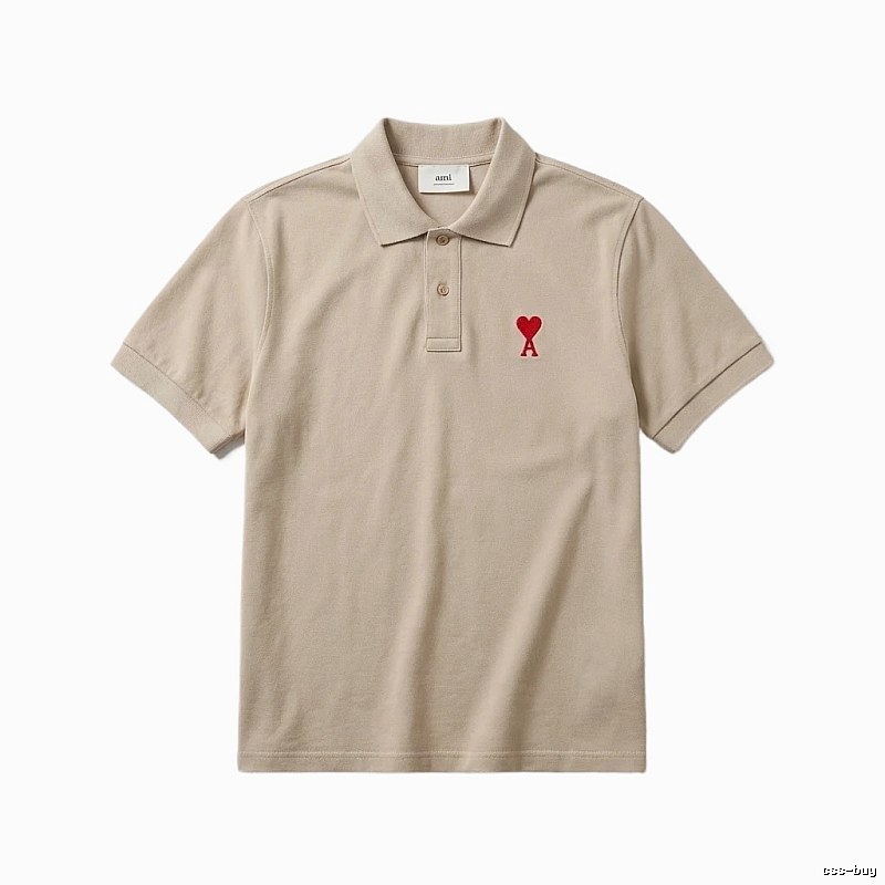 AMI Love Minimalist Style Beige Polo Shirt