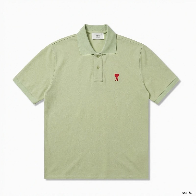 AMI Love Series Simple Style Light Green Polo Shirt