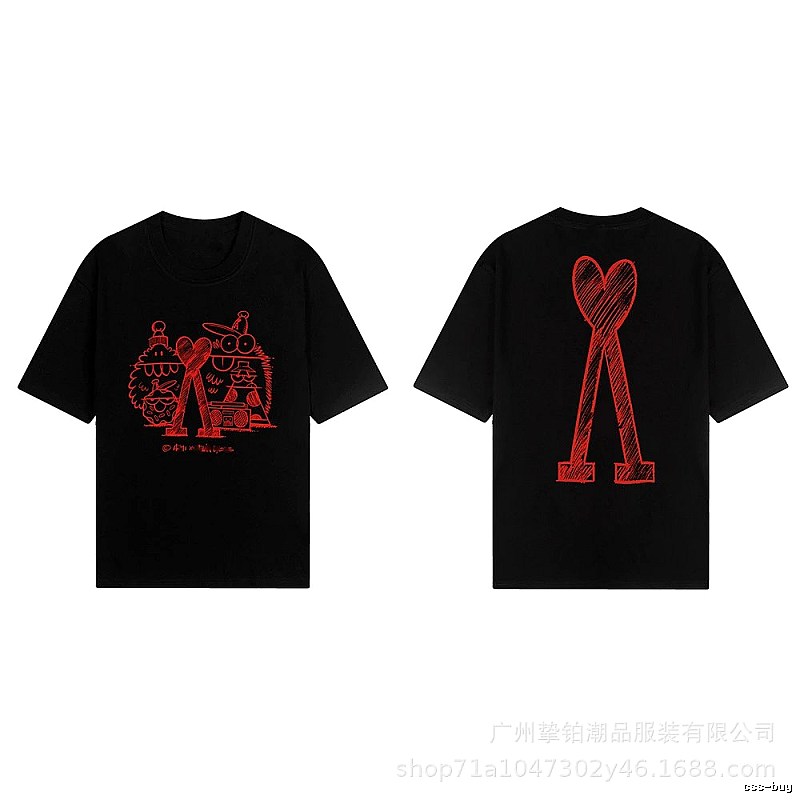 AMI red graffiti-style short-sleeve shirt