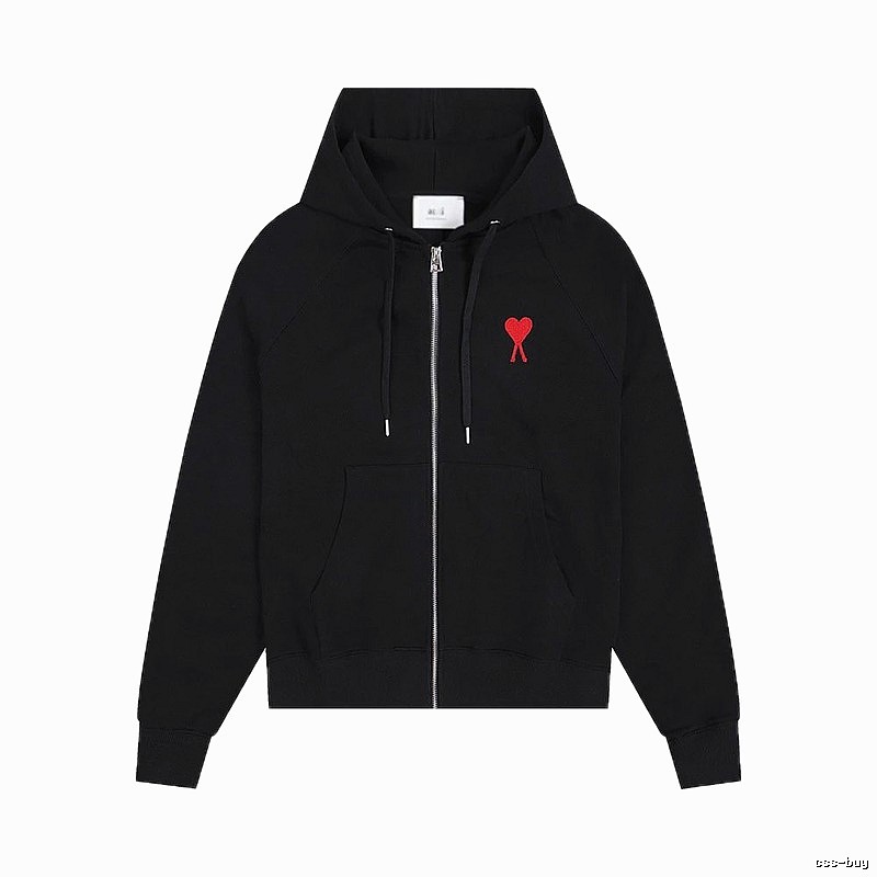 AMI Red Heart Embroidery Trendy Cool Black Sweatshirt
