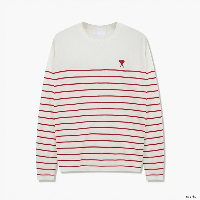 AMI Stripe Heart White Sweater