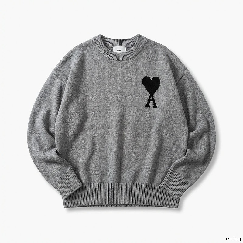 AMIRI Grey Knitted Sweater with Heart Pattern