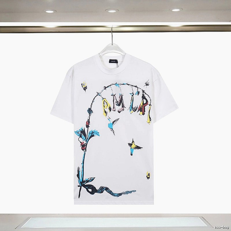 Amiri Streetwear Graphic T-shirt White Blue Amiri with Logo Accent