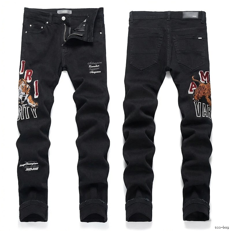 AMIRI Tiger Embroidery Trendy and Cool Style Black Pants