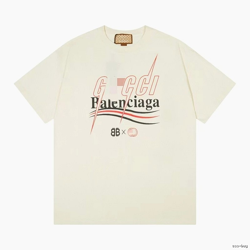 Balenciaga Co-branded Printed Streetwear Off-white Short-sleeve T-shirt