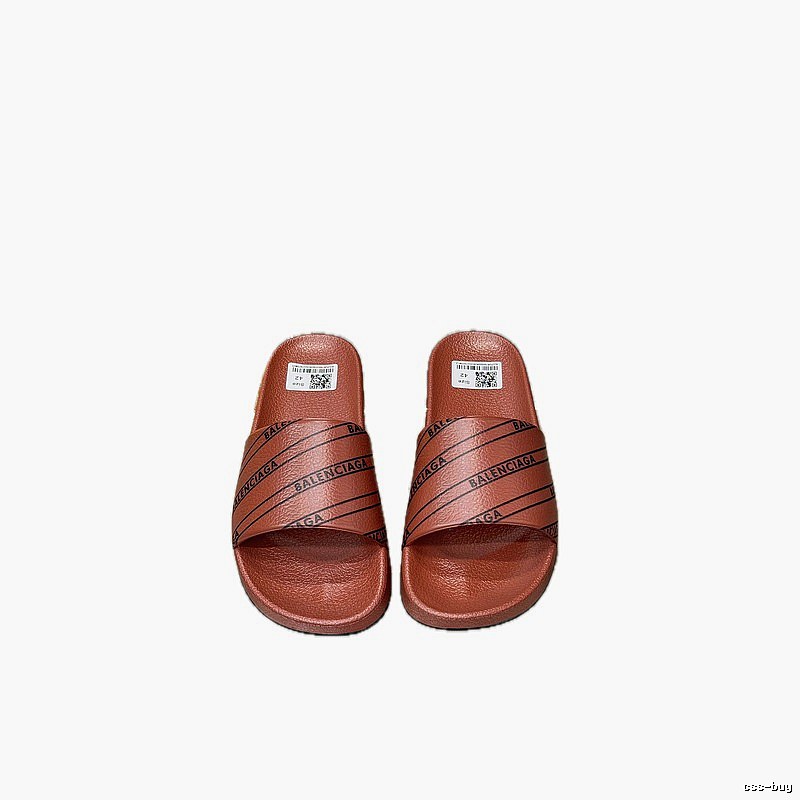 Balenciaga Letter Print Streetwear Brand Reddish Brown Slide Sandals