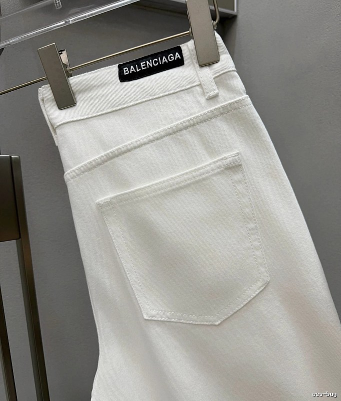 Balenciaga Logo Jeans in White - black waistband label and minimalist back pockets