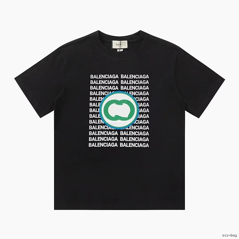 Balenciaga Trendy All-over Print Black Short-sleeve T-shirt