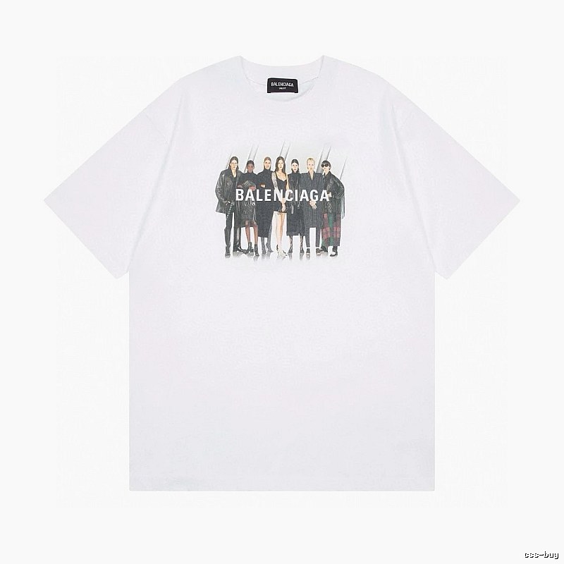 Balenciaga Trendy and Cool Style Portrait Print White T-shirt
