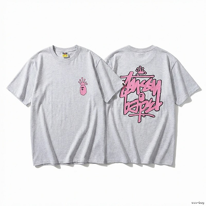 Bape pink graffiti-style short-sleeve shirt