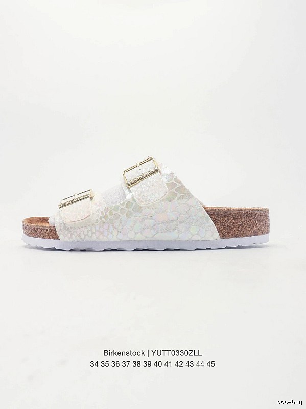 Birkenstock Double-Buckle Casual Iridescent White Slide Sandals