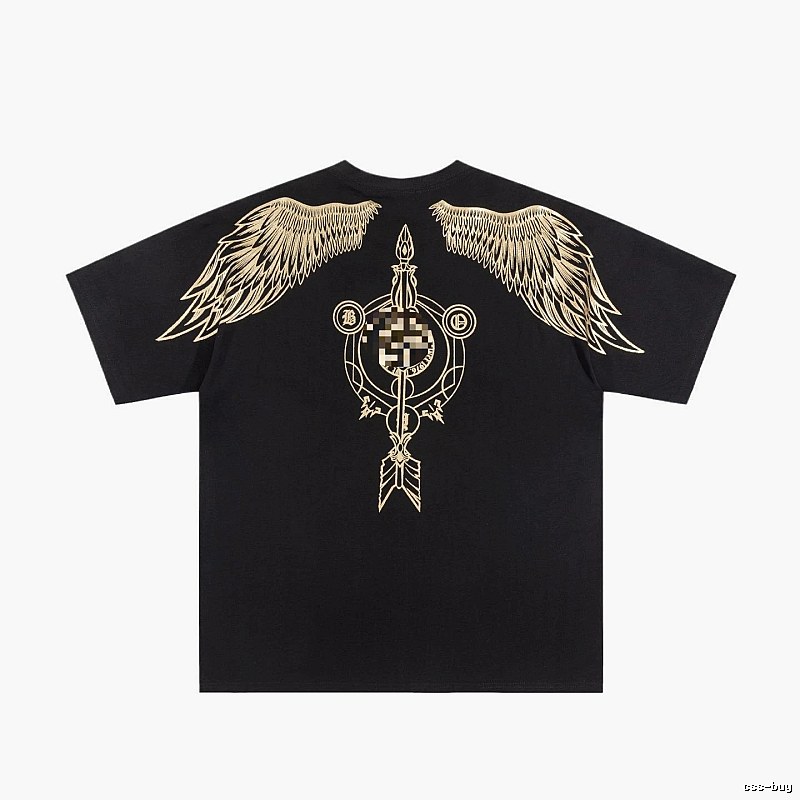 BOY Gold-foil Stamped Wings Street Style Black Short-sleeve T-shirt