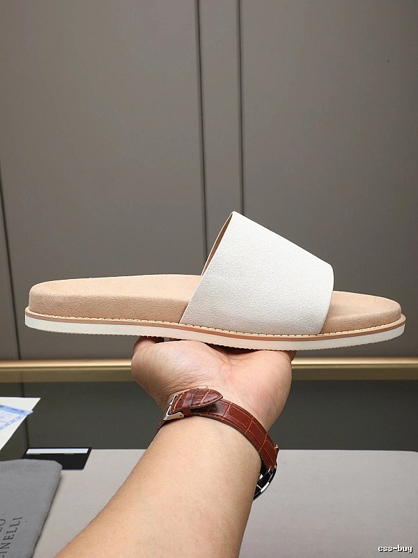 Brunello Cucinelli Minimalist Casual Off-White Slide Sandals