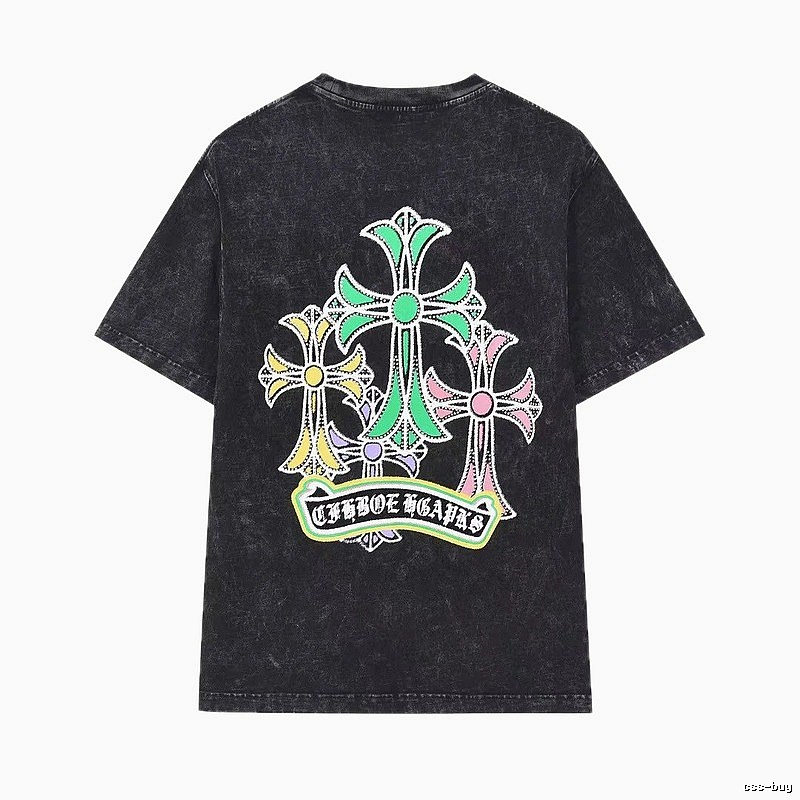 Chrome Hearts Colorful Cross Vintage Distressed Black T-Shirt