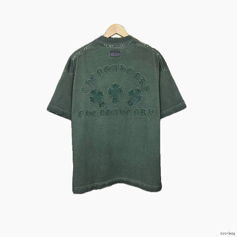 Chrome Hearts Cross Embroidered Vintage Dark Green Short-Sleeve T-Shirt