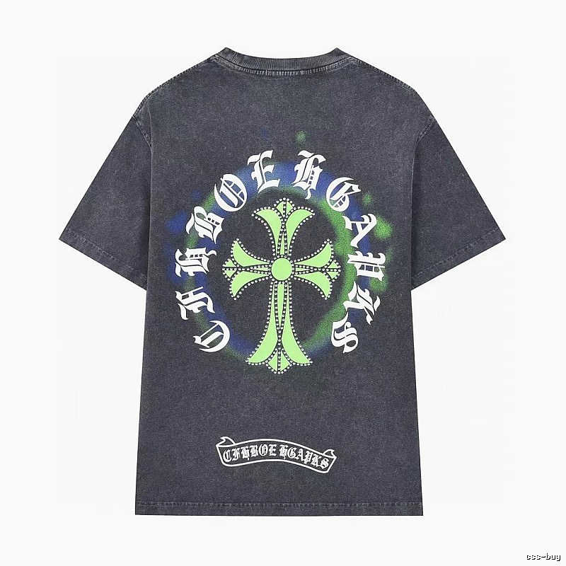 Chrome Hearts Cross Print Vintage Distressed Black Short-sleeve T-shirt