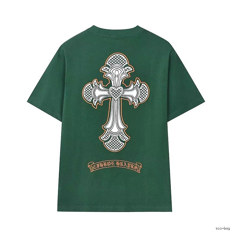Chrome Hearts Cross Street Style Dark Green Short Sleeve T-Shirt