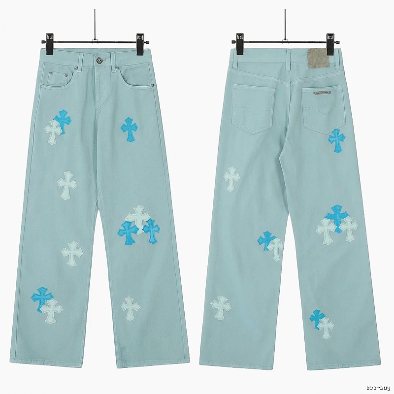 Chrome Hearts Cross Trend Brand Light Blue Jeans