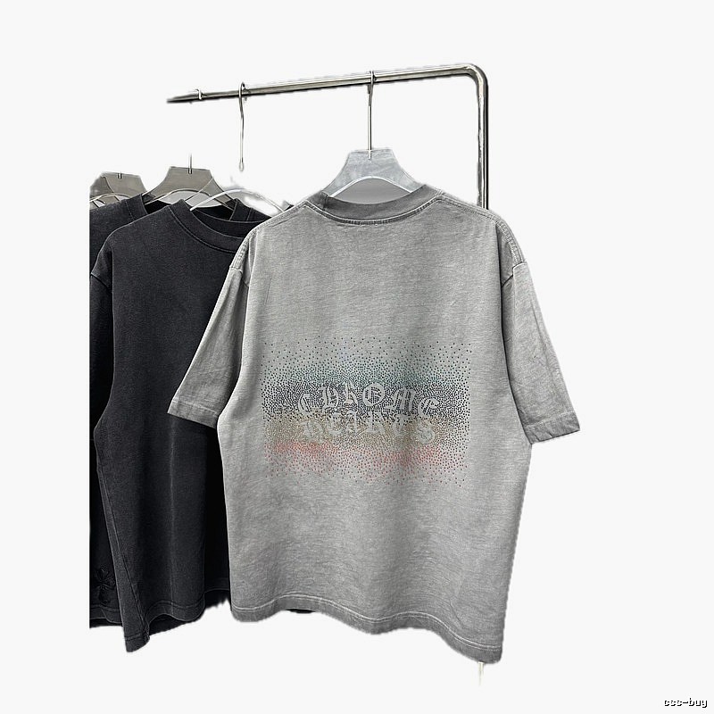 Chrome Hearts Distressed Gradient Hot-fix Rhinestone Gray Short-sleeve T-shirt