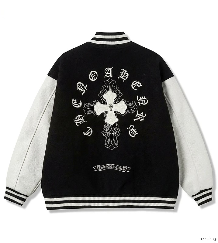 Chrome Hearts retro-style black and white baseball jacket