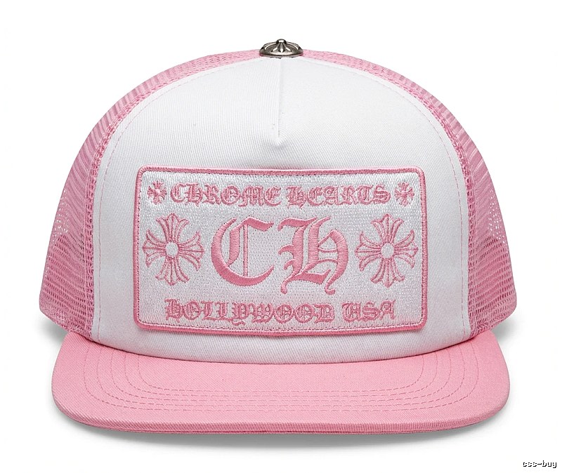 Chrome Hearts Retro Style Pink and White Hat