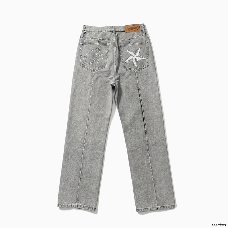 Corteiz Star Embroidered Light Grey Jeans