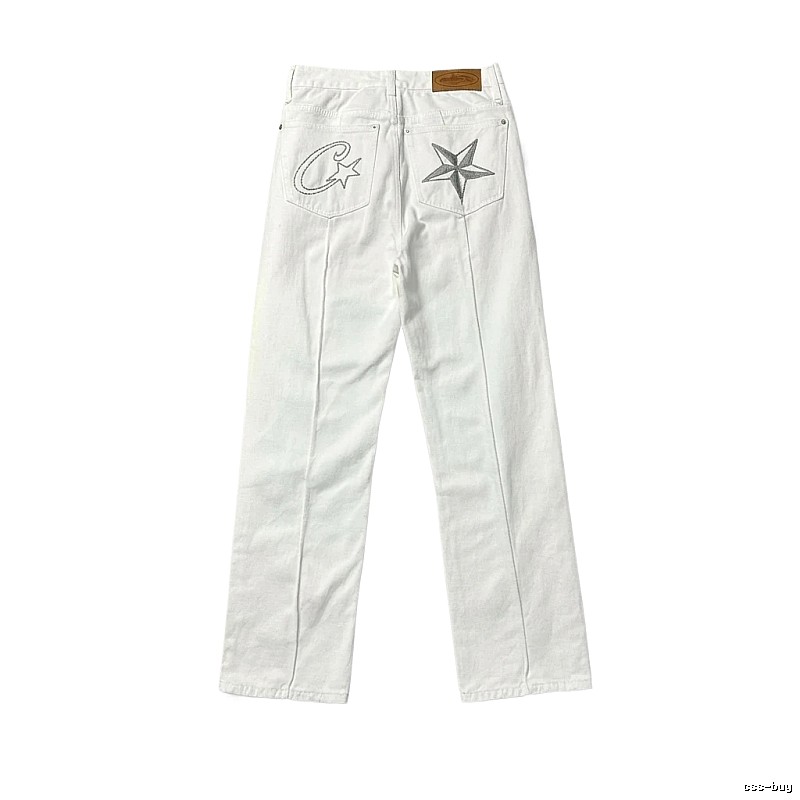 Corteiz Star Embroidery White Jeans