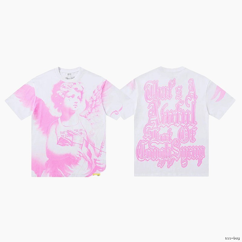 COUGH SYRUP Angel Print Street Style White and Pink T-shirt