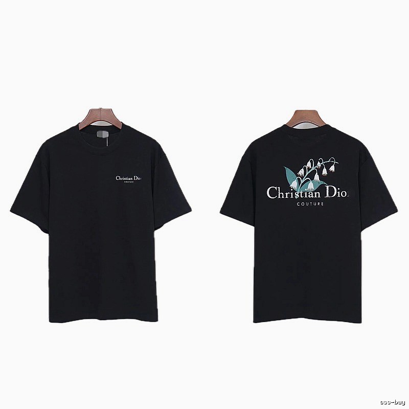 Dior Casual Black T-Shirt with Lily of the Valley Print