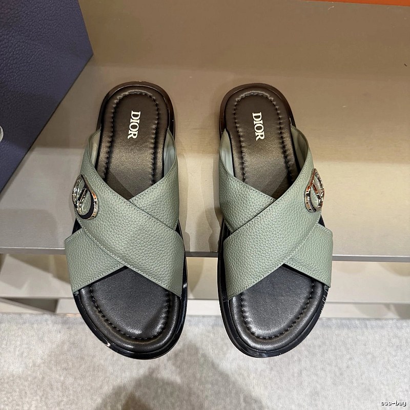 Dior Cross-strap Light Luxury Grey-green Slide Sandals