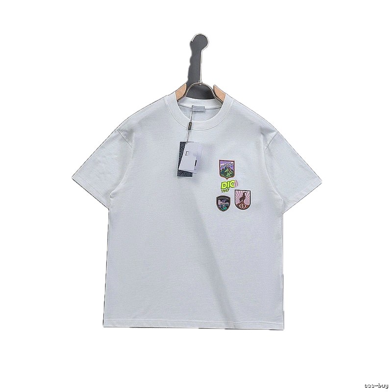 Dior Embroidered Badge Casual Style White Short-sleeve T-shirt