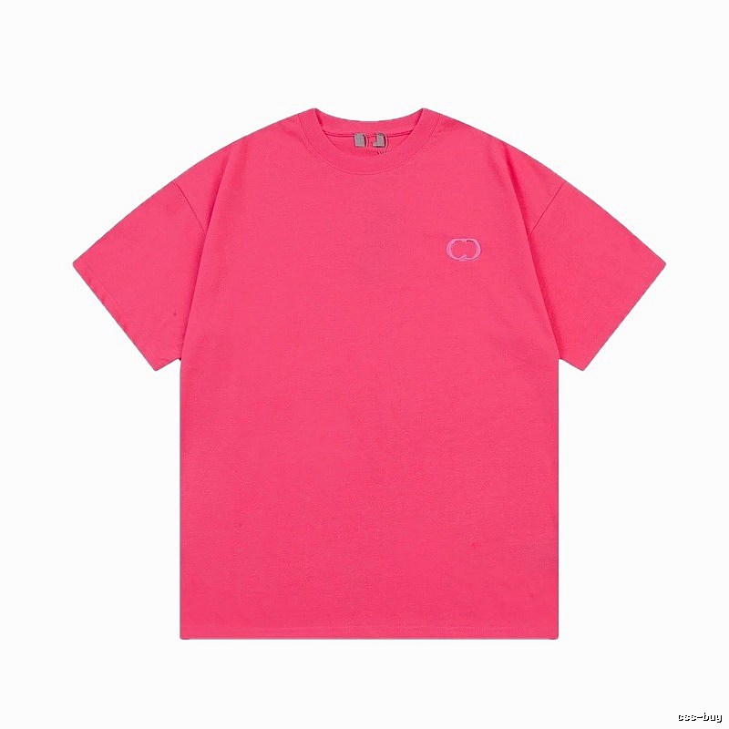 Dior Embroidery Collection Minimalist Style Dragon Fruit Pink Short-sleeve T-shirt