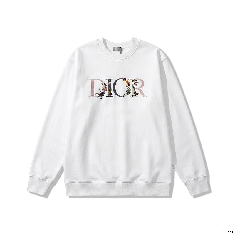 Dior floral embroidery style white sweatshirt