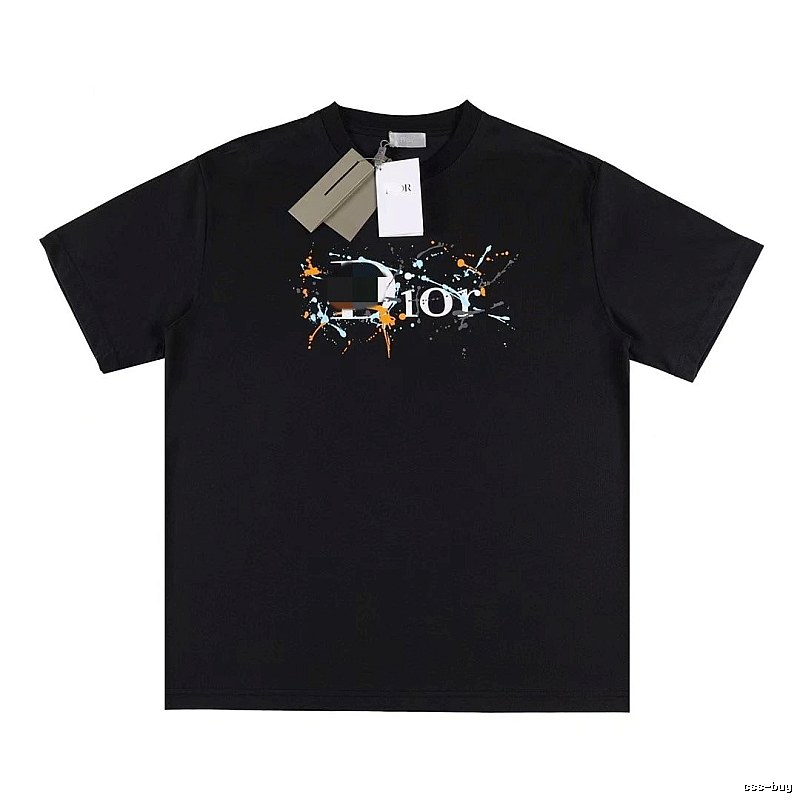 Dior Ink-Splashing Print Street Style Black T-Shirt