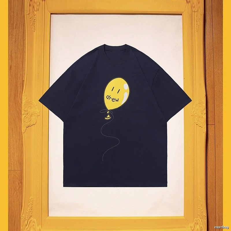 DREW Balloon Smiley Street Style Navy Blue Short Sleeve T-Shirt