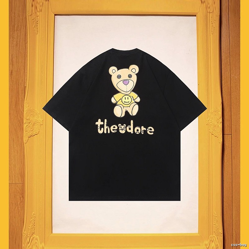 DREW Bear Print Streetwear Brand Black Short Sleeve T-shirt