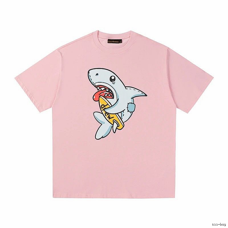 DREW Cartoon Style Shark Print Pink T-shirt