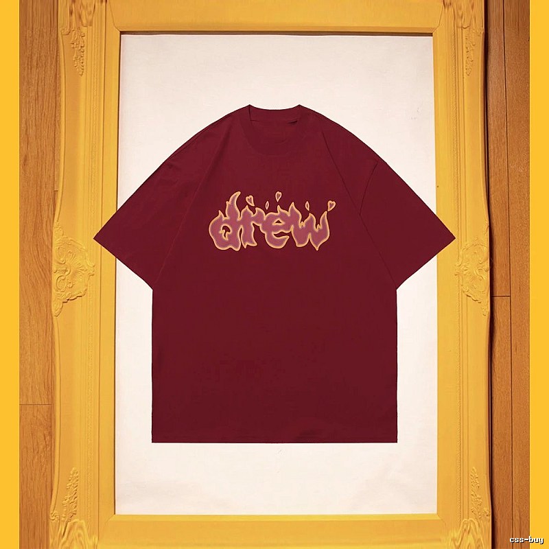 DREW Flame Heart Street Style Burgundy Short Sleeve T-Shirt