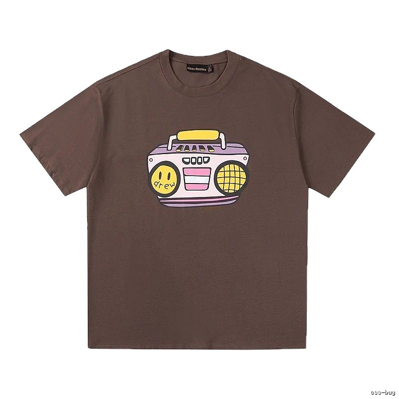 DREW Radio Print Street Style Brown T-Shirt