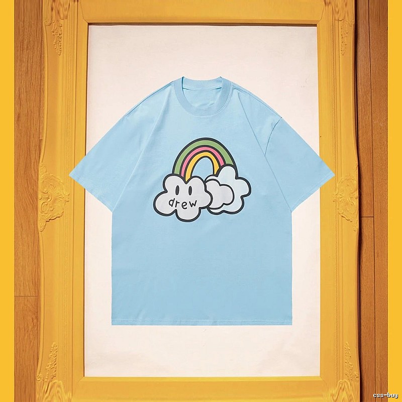 DREW Rainbow Cloud Casual Style Light Blue Short Sleeve T-Shirt
