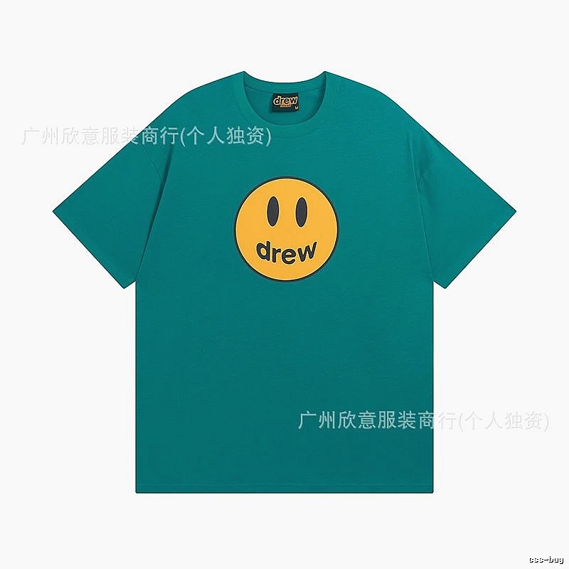 DREW Smiley Face Casual Style Lake Green Short Sleeve T-shirt