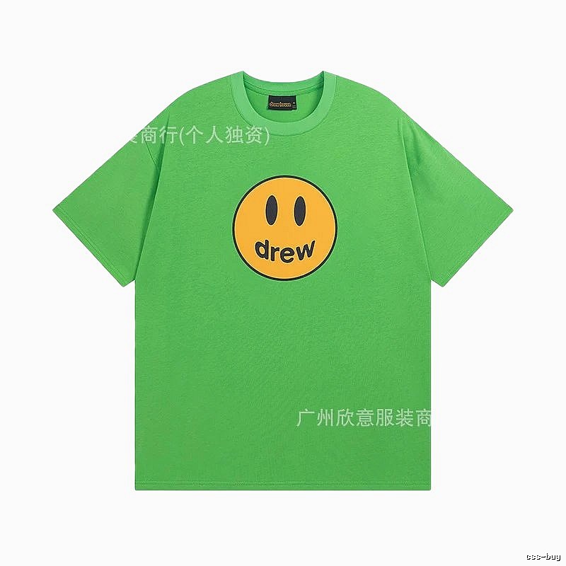 DREW Smiley Face Street Style Green Short Sleeve T-Shirt