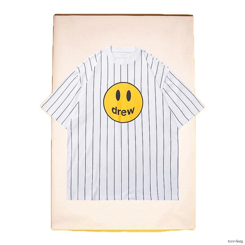 DREW Smiley Series Street Style White Striped Short Sleeve T-shirt