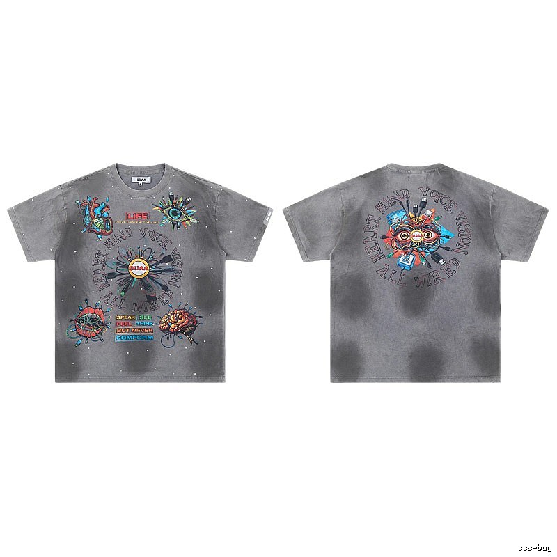 DUAA Cyber Print Street Style Grey T-Shirt