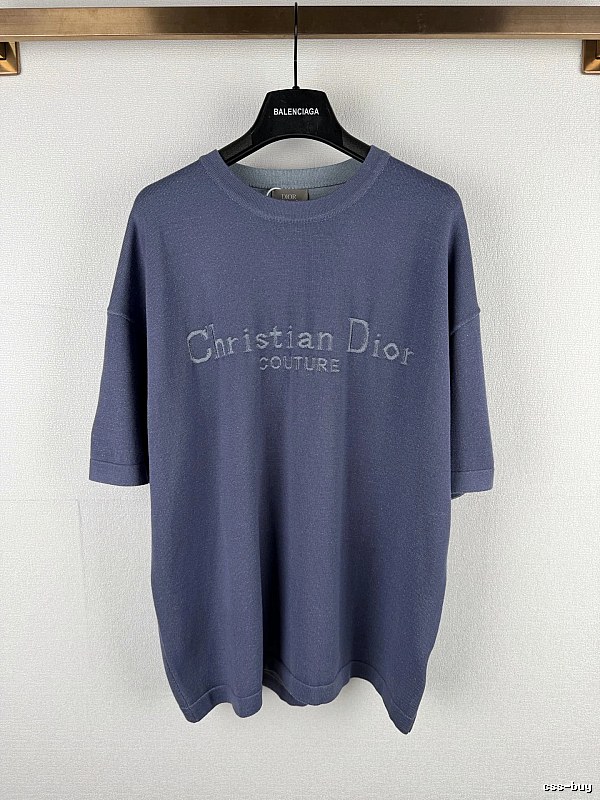 Dusty Blue Dior Oversized Short-Sleeve Sweatshirt - Resort Edit