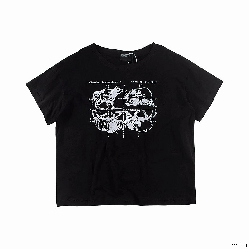 ERD Bull Print Street Style Black Short Sleeve T-shirt